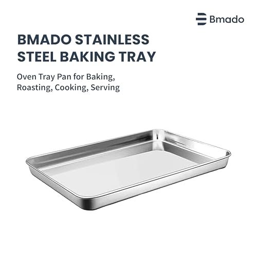 Bmado Versatile Stainless Steel Tray | Kitchen, Hotel & Restaurant Serving Tray for Cakes, Snacks & Tea | Oven Use Partially Recommended | Durable Rust-Free Design (29.5 x 22.5 x 2.5 cm – Medium, Pack of 1) - Image 2