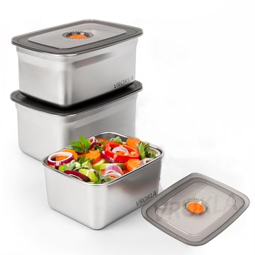 VROKLA 1pcs Stainless Steel Fridge Storage Containers with Leak-Proof Airtight Lids, Reusable Metal Boxes, Stackable, BPA-Free, Dishwasher Safe for Snacks, Fruits (1500ML) - Image 1