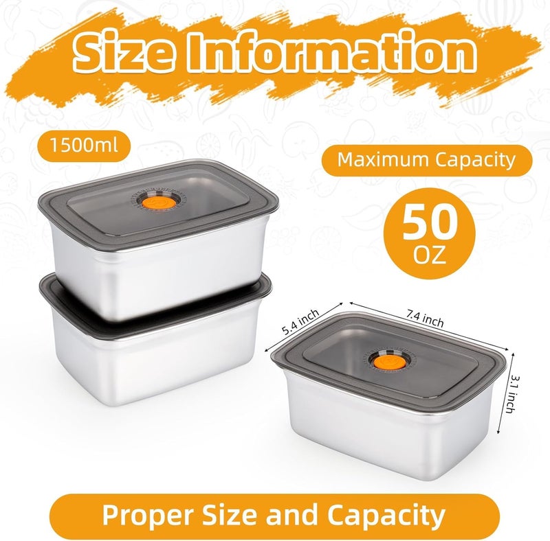 VROKLA 1pcs Stainless Steel Fridge Storage Containers with Leak-Proof Airtight Lids, Reusable Metal Boxes, Stackable, BPA-Free, Dishwasher Safe for Snacks, Fruits (1500ML) - Image 2