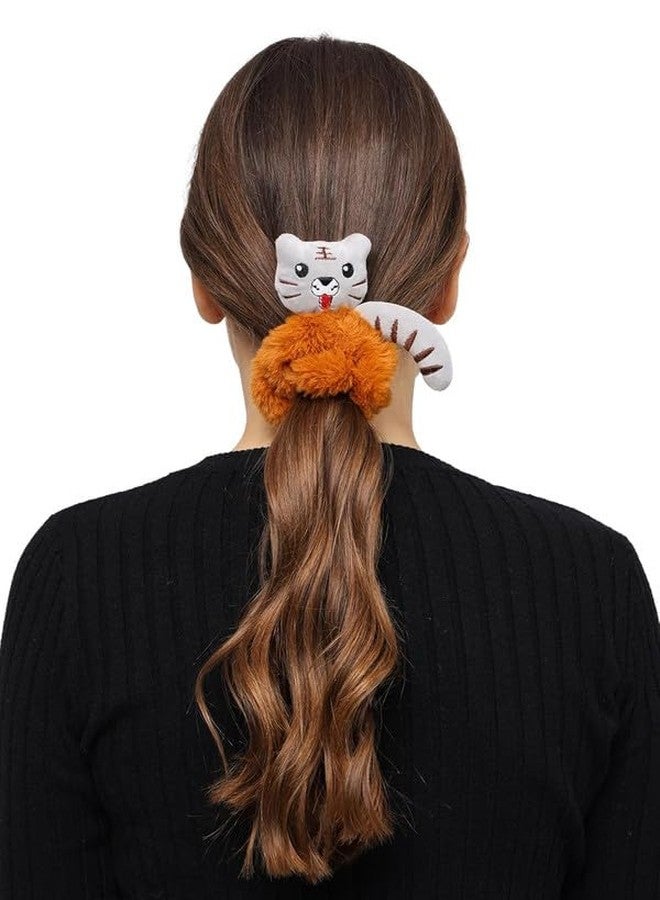 Minta Cat Hair Scrunchies for Women/Girl | Comfortable Ponytail Holder | Hair Tie | Girls Hair Accessories | Same As Pic | Fur Hair Scrunchie | Cute And Soft | 2 Pcs - Image 3