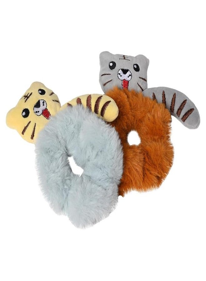 Minta Cat Hair Scrunchies for Women/Girl | Comfortable Ponytail Holder | Hair Tie | Girls Hair Accessories | Same As Pic | Fur Hair Scrunchie | Cute And Soft | 2 Pcs - Image 2