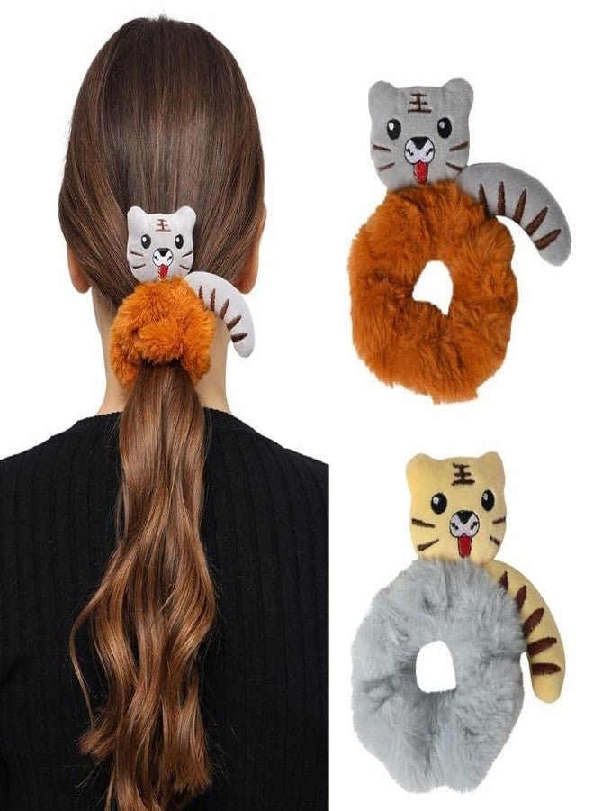 Minta Cat Hair Scrunchies for Women/Girl | Comfortable Ponytail Holder | Hair Tie | Girls Hair Accessories | Same As Pic | Fur Hair Scrunchie | Cute And Soft | 2 Pcs - Image 5