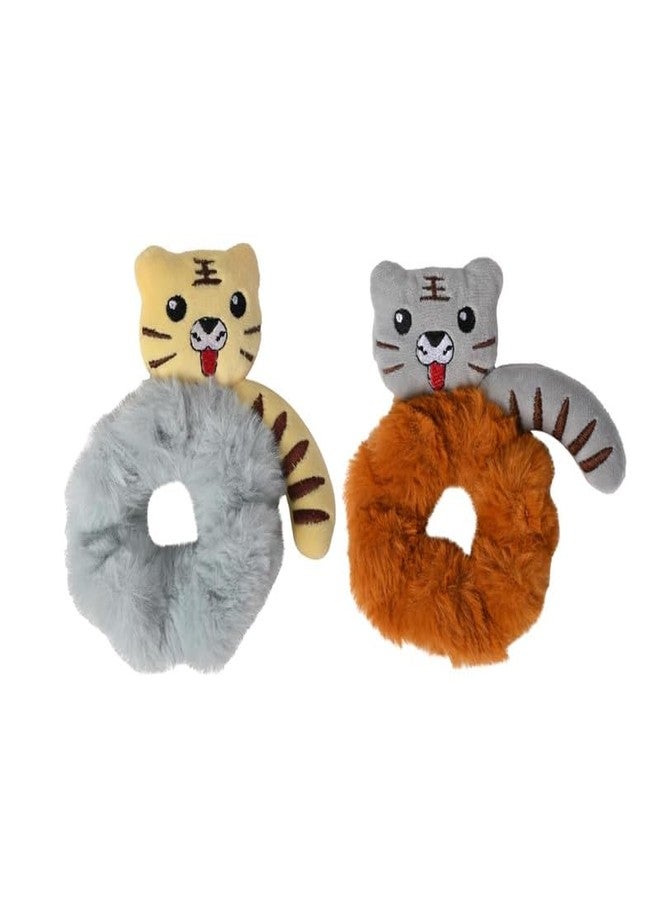 Minta Cat Hair Scrunchies for Women/Girl | Comfortable Ponytail Holder | Hair Tie | Girls Hair Accessories | Same As Pic | Fur Hair Scrunchie | Cute And Soft | 2 Pcs - Image 1
