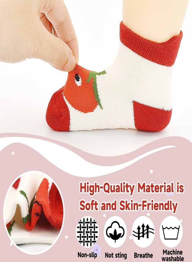 Tphon Toddler Girls Socks with Grips Baby Anti Slip Ankle Socks 12 Pairs Kids Cute Cartoon Patterns Sock for 6M-7Years, 03# Rabbit, 3-5 Years - Image 2