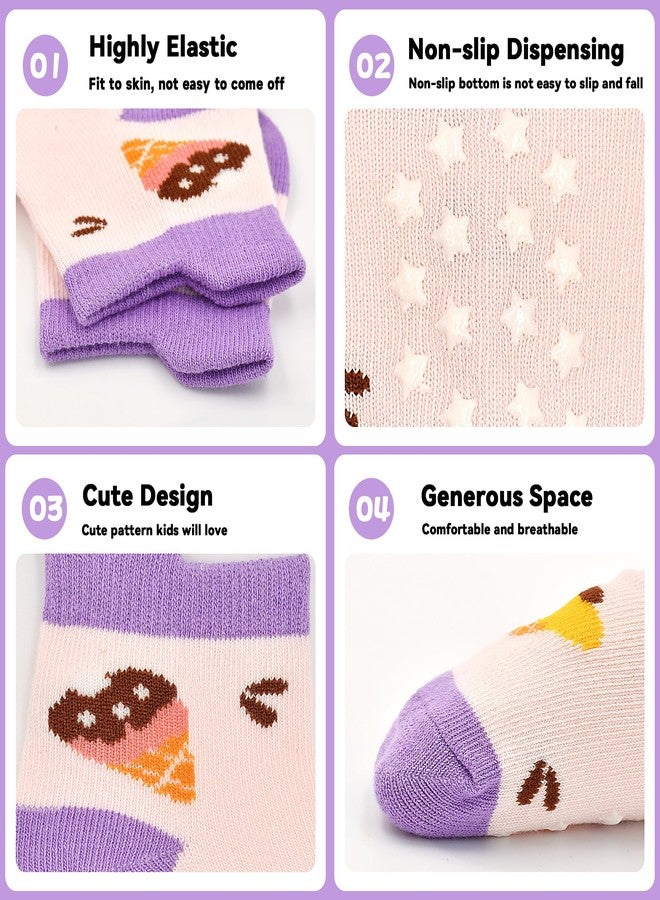 Tphon Toddler Girls Socks with Grips Baby Anti Slip Ankle Socks 12 Pairs Kids Cute Cartoon Patterns Sock for 6M-7Years, 03# Rabbit, 3-5 Years - Image 5