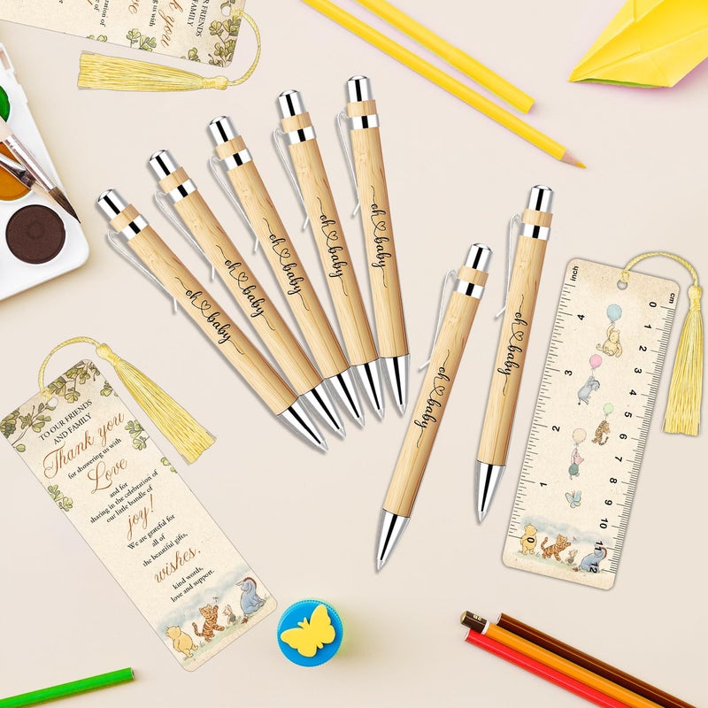 Xendelow Winnie Baby Shower Favors Set, Includes 30 Baby Shower Ballpoint Pens 30 Winnie Thank You Bookmarks 30 Organza Bags for The Pooh Gender Reveal Gifts Guest Prizes, Winnie Gifts for Guests - Image 3