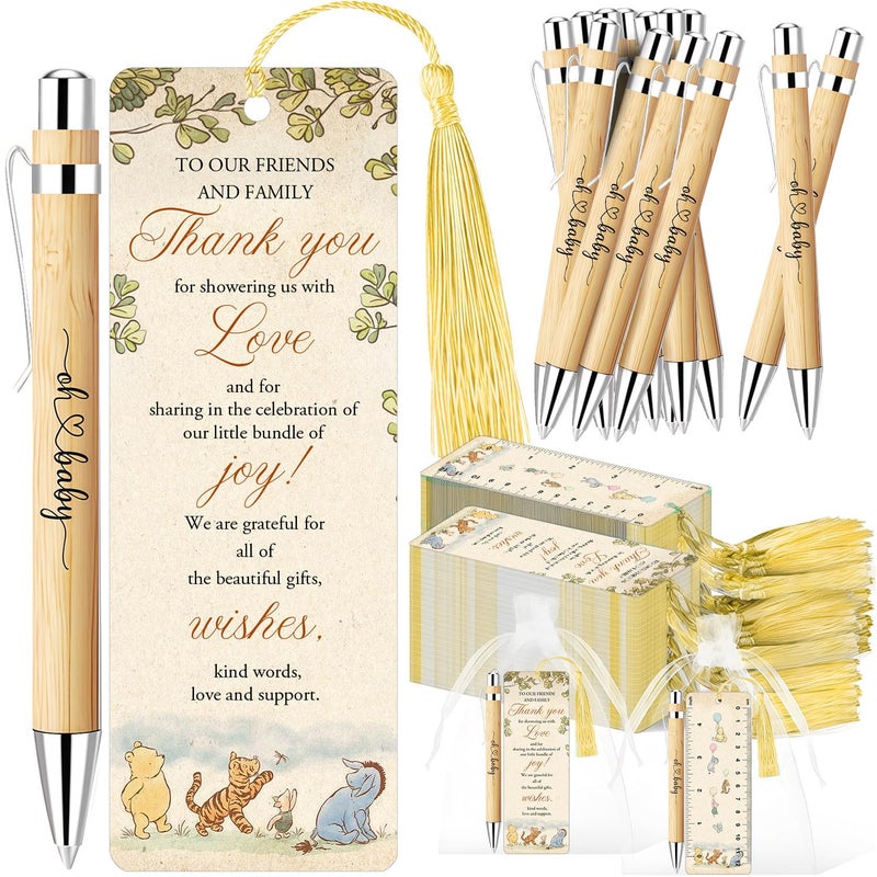 Xendelow Winnie Baby Shower Favors Set, Includes 30 Baby Shower Ballpoint Pens 30 Winnie Thank You Bookmarks 30 Organza Bags for The Pooh Gender Reveal Gifts Guest Prizes, Winnie Gifts for Guests - Image 1