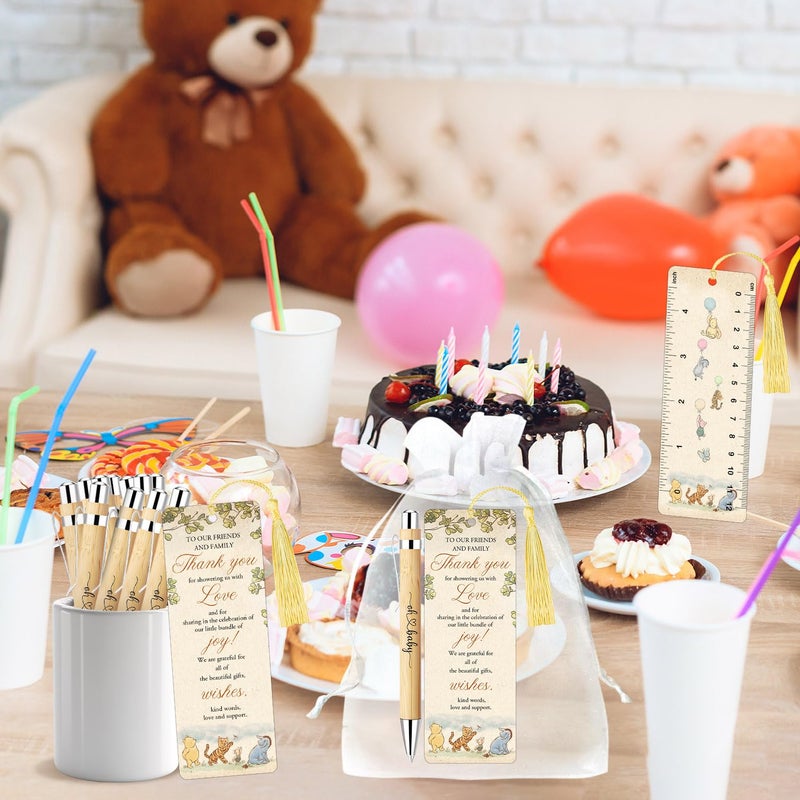 Xendelow Winnie Baby Shower Favors Set, Includes 30 Baby Shower Ballpoint Pens 30 Winnie Thank You Bookmarks 30 Organza Bags for The Pooh Gender Reveal Gifts Guest Prizes, Winnie Gifts for Guests - Image 4