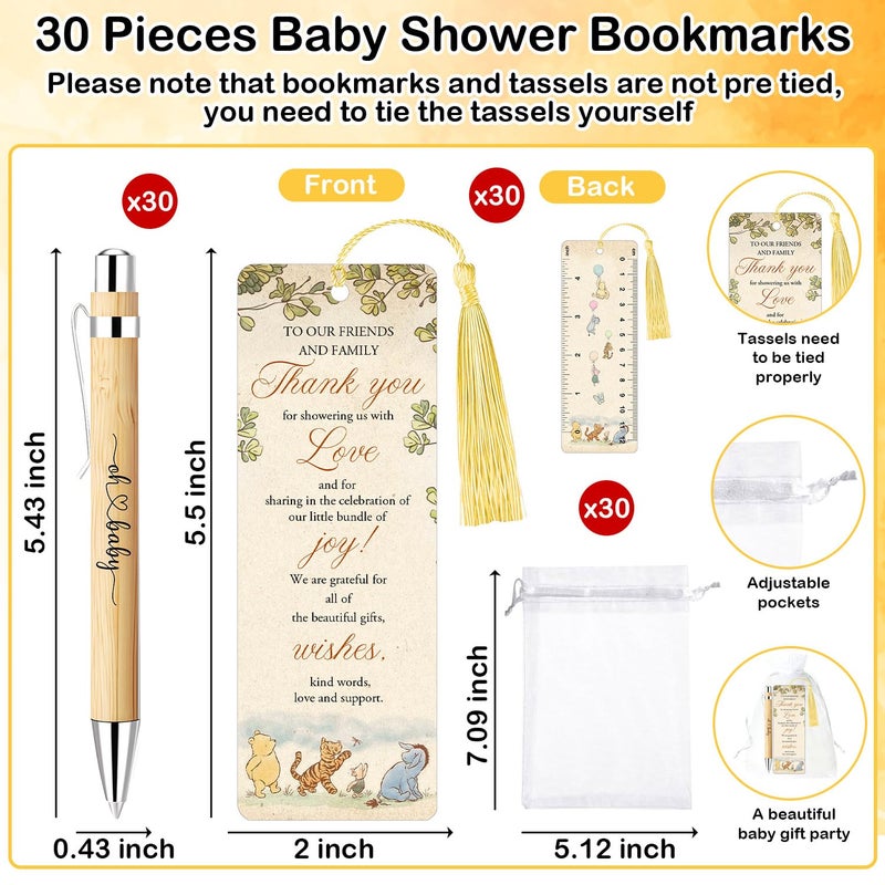 Xendelow Winnie Baby Shower Favors Set, Includes 30 Baby Shower Ballpoint Pens 30 Winnie Thank You Bookmarks 30 Organza Bags for The Pooh Gender Reveal Gifts Guest Prizes, Winnie Gifts for Guests - Image 2