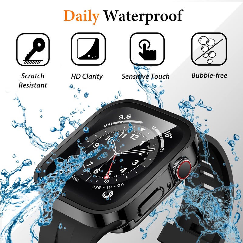 Amizee 2 in 1 Case [2-Pack] Compatible with Apple Watch SE 3/2/1 Series 6/5/4 44mm with Built-in Screen Protector, Straight Edge Hard PC Full Body Protective Cover for iWatch 44mm, Black - Image 3