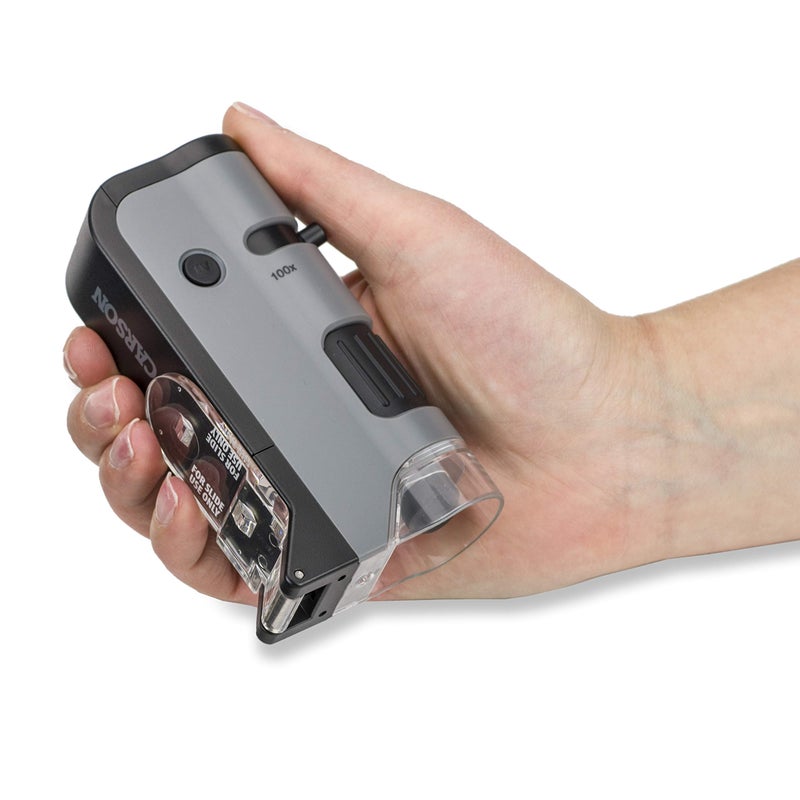 Carson Carson MicroFlip 100x-250x LED and UV Lighted Pocket Microscope with Flip Down Slide Base and Adapter with CarsonCam Phone App - Bundle Included with 24 Prepared Insect and Animal Slides (MP-250BUN)  - Image 5