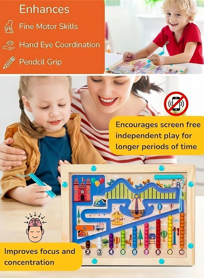 متاهة خشبية لملاعب الأطفال، متاهة أرقام ملونة مغناطيسية، لعبة مونتيسوري لمطابقة الأرقام، لعبة لوحية متاهة مغناطيسية، لعبة فرز وتكديس لتنمية المهارات الحركية الدقيقة والتصنيف المعرفي، مناسبة للأطفال - Image 3