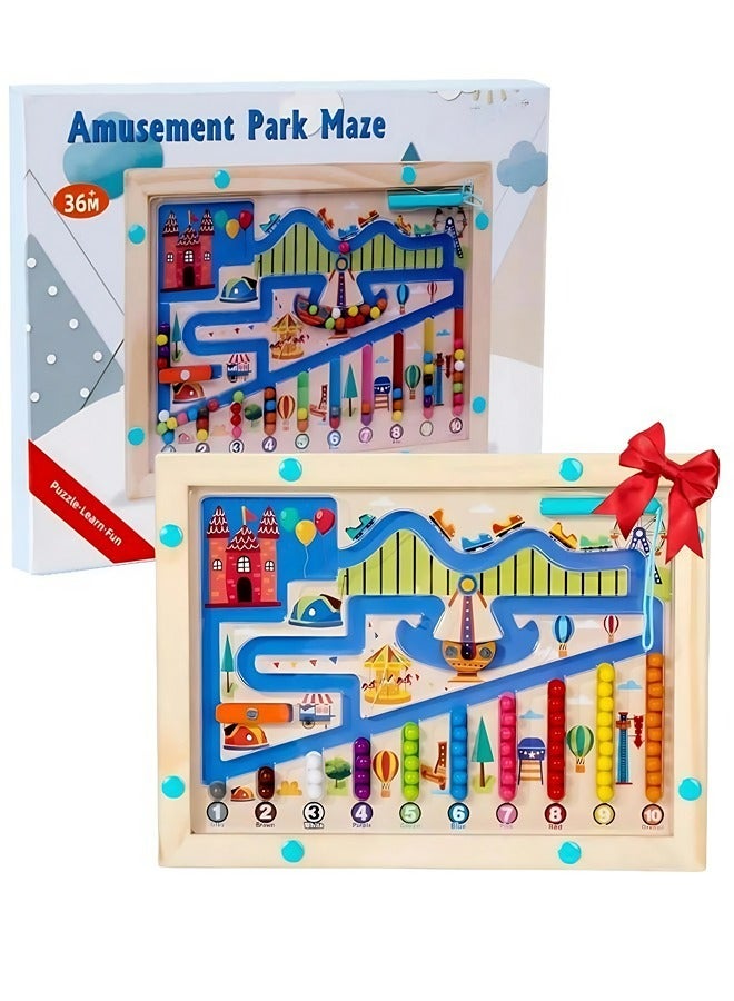 متاهة خشبية لملاعب الأطفال، متاهة أرقام ملونة مغناطيسية، لعبة مونتيسوري لمطابقة الأرقام، لعبة لوحية متاهة مغناطيسية، لعبة فرز وتكديس لتنمية المهارات الحركية الدقيقة والتصنيف المعرفي، مناسبة للأطفال - Image 1