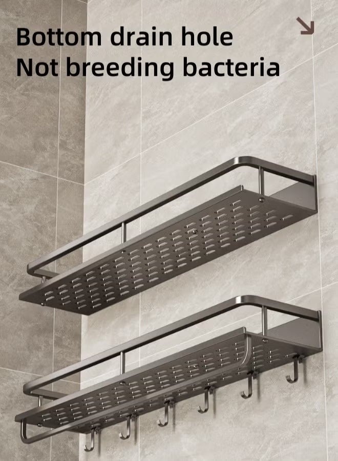 Wall Mounted Bathroom Shelves, No-Drilling Adhesive Bathroom Organizer, Rustproof Stainless Steel Bathroom Shower Rack, Large Capacity Bathroom Storage Organizer, with 5 Hooks and Towel Bar, Suitable for Shower Caddies Bathroom Storage&Home Decor&Kitchen (Grey, 50CM) - Image 3
