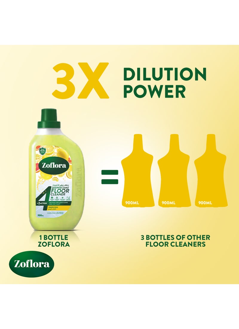 Zoflora 4 In 1 Disinfectant Floor Cleaner Lemon ZIng 900ml - Image 5