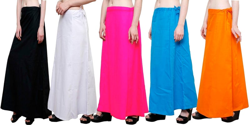 Timatim Women’s Petticoats for Saree, Readymade Cotton Inskirt for Women (Free Size), Pack of 5 (Multicolor-2) - Image 1