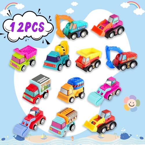 Atiger Easter Basket Stuffers for Kids Egg Fillers 12pcs Pull Back Cars Truck Vehicles Set for Boys Girls Mini Assorted Construction Vehicle Toy Party Favors Potty Training Reward for Kids - Image 5