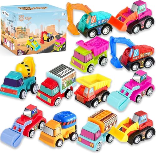 Atiger Easter Basket Stuffers for Kids Egg Fillers 12pcs Pull Back Cars Truck Vehicles Set for Boys Girls Mini Assorted Construction Vehicle Toy Party Favors Potty Training Reward for Kids - Image 1