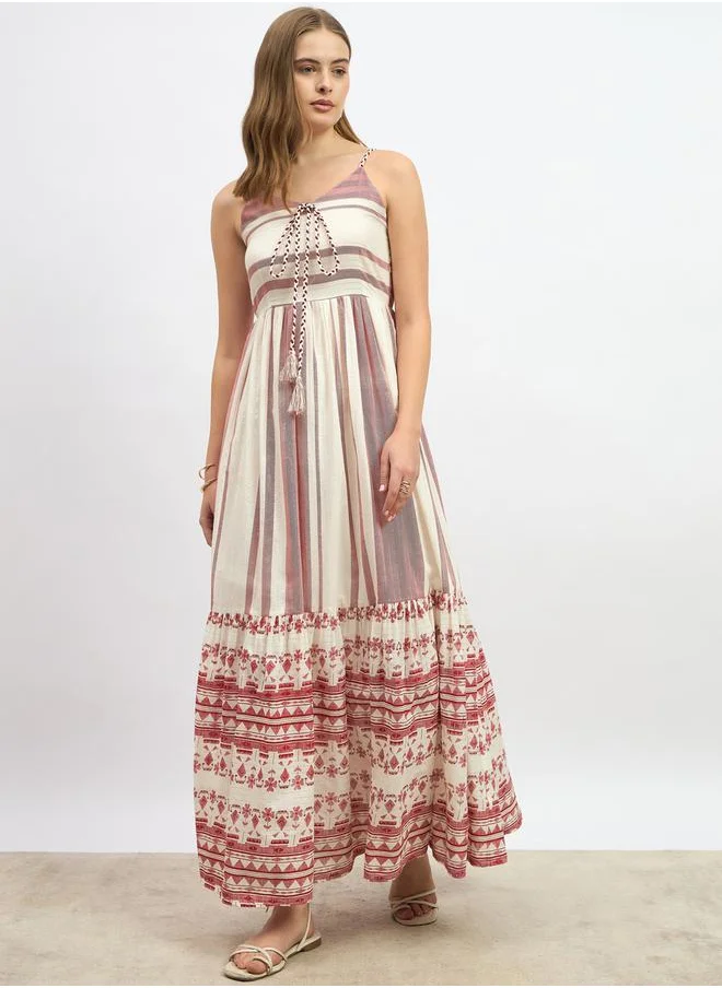 ستايلي Striped Strappy Tiered Maxi Dress