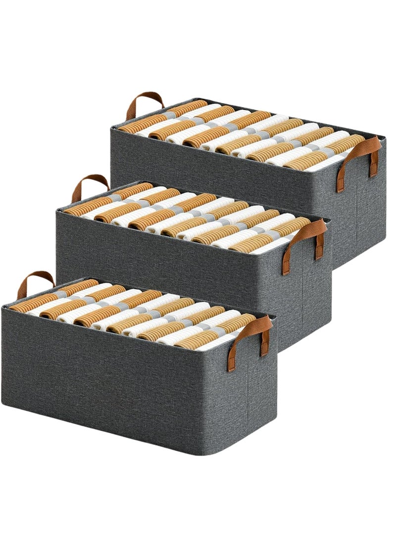 Krishn Kunj Krishn Kunj 26 Liter Wardrobe Organizer for Clothes with Metal Frame Rectangle Storage Baskets for Clothing Fabric Storage Box with Handles Shelf Basket for Storage Clothes Pack of 3  - Image 1