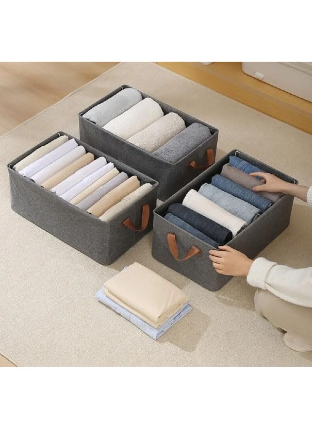 Krishn Kunj Krishn Kunj 26 Liter Wardrobe Organizer for Clothes with Metal Frame Rectangle Storage Baskets for Clothing Fabric Storage Box with Handles Shelf Basket for Storage Clothes Pack of 3  - Image 2