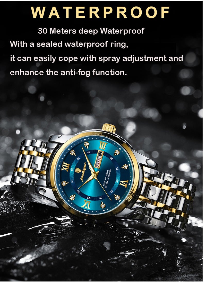 POEDAGAR Men Business Dress Rhinestone Analog Quartz Date Luxury Watch for Men Casual Stainless Steel Waterproof Luminous Wrist Watch  - Image 4