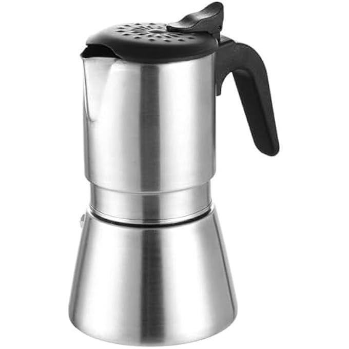 rayihni Moka Pot Stainless Steel Top 6 Cup Stovetop Espresso Maker Stainless Steel Coffee Maker Classic Italian And Cuban Coffee Percolator Induction Espresso Maker Silver6Cup - Image 1