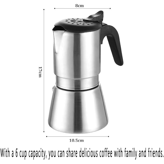 rayihni Moka Pot Stainless Steel Top 6 Cup Stovetop Espresso Maker Stainless Steel Coffee Maker Classic Italian And Cuban Coffee Percolator Induction Espresso Maker Silver6Cup - Image 4