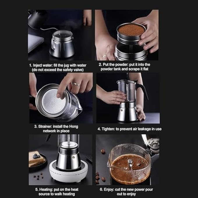 rayihni Moka Pot Stainless Steel Top 6 Cup Stovetop Espresso Maker Stainless Steel Coffee Maker Classic Italian And Cuban Coffee Percolator Induction Espresso Maker Silver6Cup - Image 3