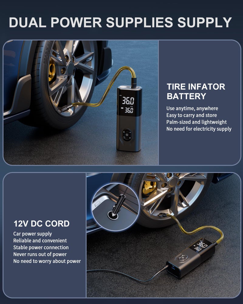 CKWUE Tire Inflator Portable Air Compressor, 180PSI Air Pump for Car, 6X Faster Cordless Air Compressor with Digital Pressure Gauge, Tire Inflator with Dual Mode Inflation for Car, Moto, Bicycle and Ball - Image 4