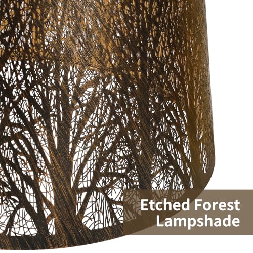 ALUCSET Etched Forest Metal Lampshade, ALUCSET Drum Metal Lamp Shade for Table Lamp,10" Top x 12" Bottom x 8" High Replacement Vintage Lamp Shade, Pattern of Trees Spider Lamp Cover (Antique Bronze Gold) - Image 3