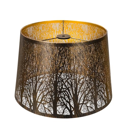 ALUCSET Etched Forest Metal Lampshade, ALUCSET Drum Metal Lamp Shade for Table Lamp,10" Top x 12" Bottom x 8" High Replacement Vintage Lamp Shade, Pattern of Trees Spider Lamp Cover (Antique Bronze Gold) - Image 1