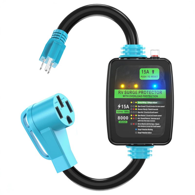 CircleCord 50 Amp to 15 Amp 110 Volt RV Surge Protector Adapter Cord 8000 Joules NEMA 515P to 1450R Overload Protection RV Circuit Analyzer ETL Listed - Image 3