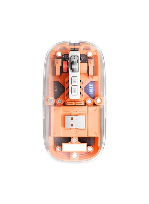 Wireless Bluetooth Mouse, Tri-Mode (BT1+BT2+2.4G) USB C Rechargeable Computer Mouse, Full Transparent Portable Silent Mouse with USB Receiver for Laptop PC Computer Macbook (Orange)