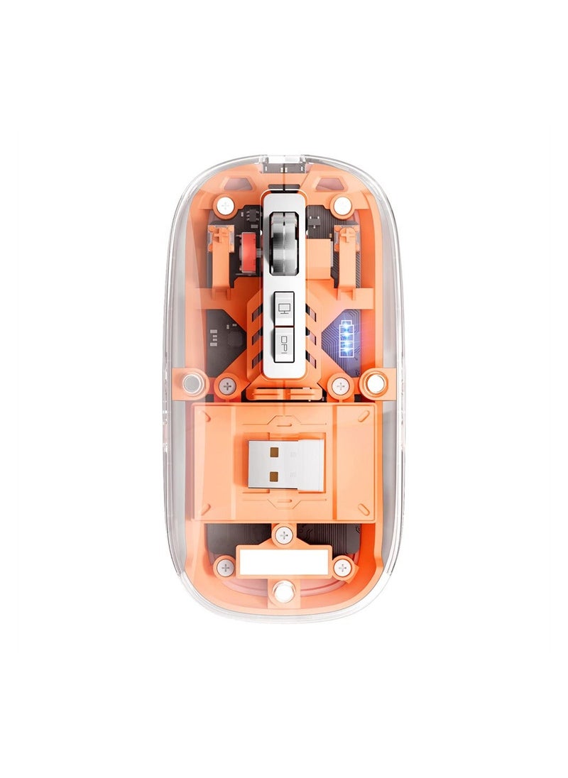 Wireless Bluetooth Mouse, Tri-Mode (BT1+BT2+2.4G) USB C Rechargeable Computer Mouse, Full Transparent Portable Silent Mouse with USB Receiver for Laptop PC Computer Macbook (Orange)