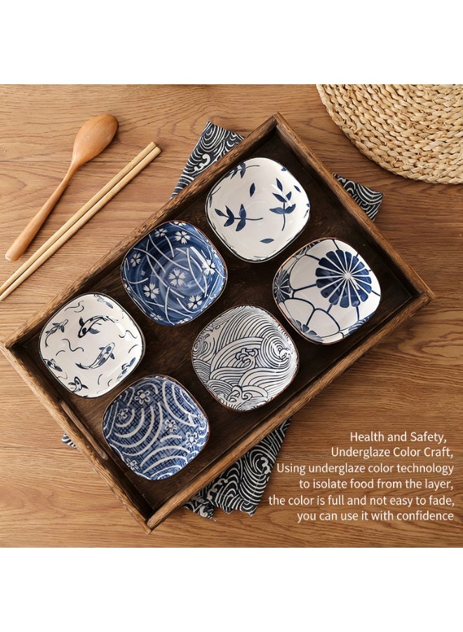 Toriseek 6 Pieces 6 oz Ceramic Dipping Bowls Vintage Japanese Ceramic Sauce Dish Set Party Serving Appetizer Platter Candy Bowl Chip Bowls Dining Utensils - Image 2