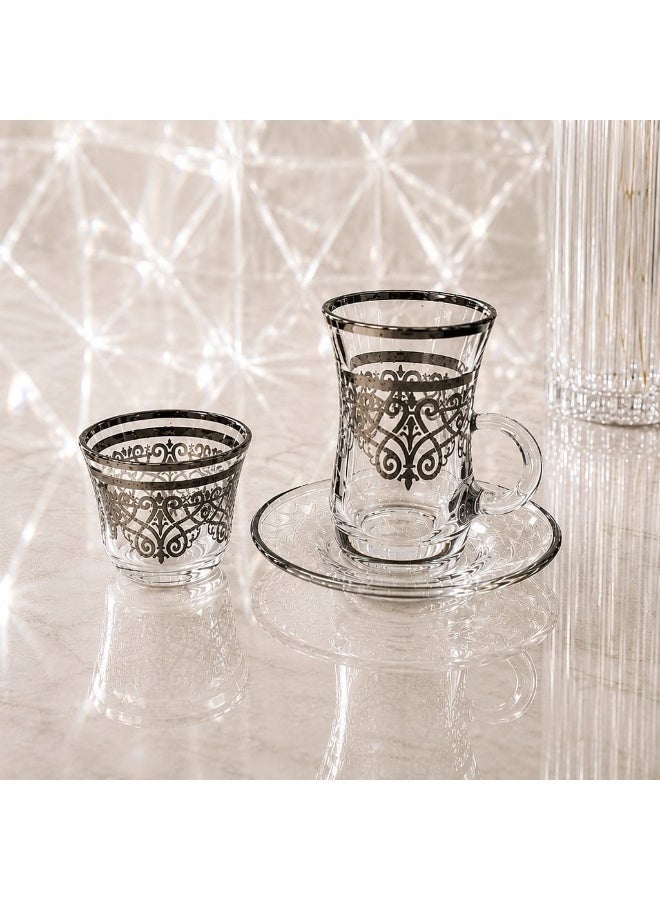 Almarjan Tea Set Clear & Silver 18 Pieces Perfect For Gatherings, Special Occasions, Ramadan And Eid - Image 3