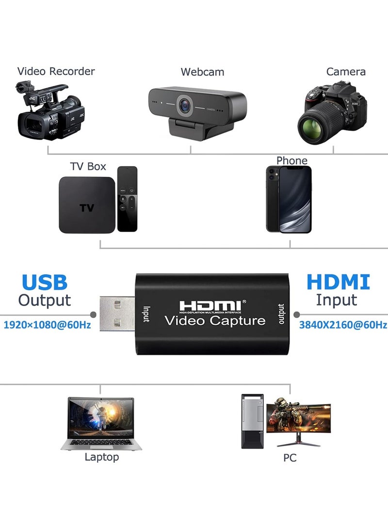 Generic - 4K HDMI Video Capture Card,Cam Link Card Game Audio Adapter HDMI to USB 2.0 Record Capture Device for Streaming,Live Broadcasting,Video Conference,Teaching,Gaming - Image 1