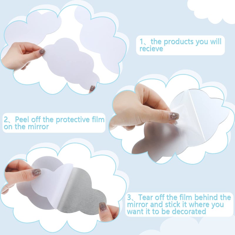 Tatuo 8 Pcs 3D Acrylic Cloud Shape Mirror Wall Art Decor Removable Self Adhesive Decorative Cloud Mirror Stickers Decals for Kids Girls Bedroom Bathroom Playroom Living Room Nursery Decoration - Image 2