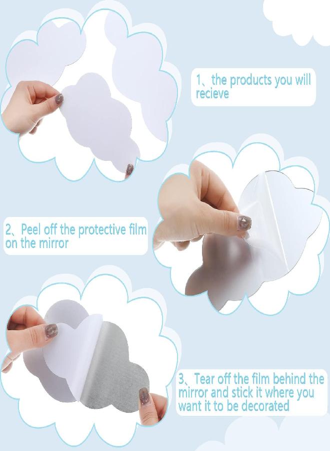 Tatuo 8 Pcs 3D Acrylic Cloud Shape Mirror Wall Art Decor Removable Self Adhesive Decorative Cloud Mirror Stickers Decals for Kids Girls Bedroom Bathroom Playroom Living Room Nursery Decoration  - Image 2