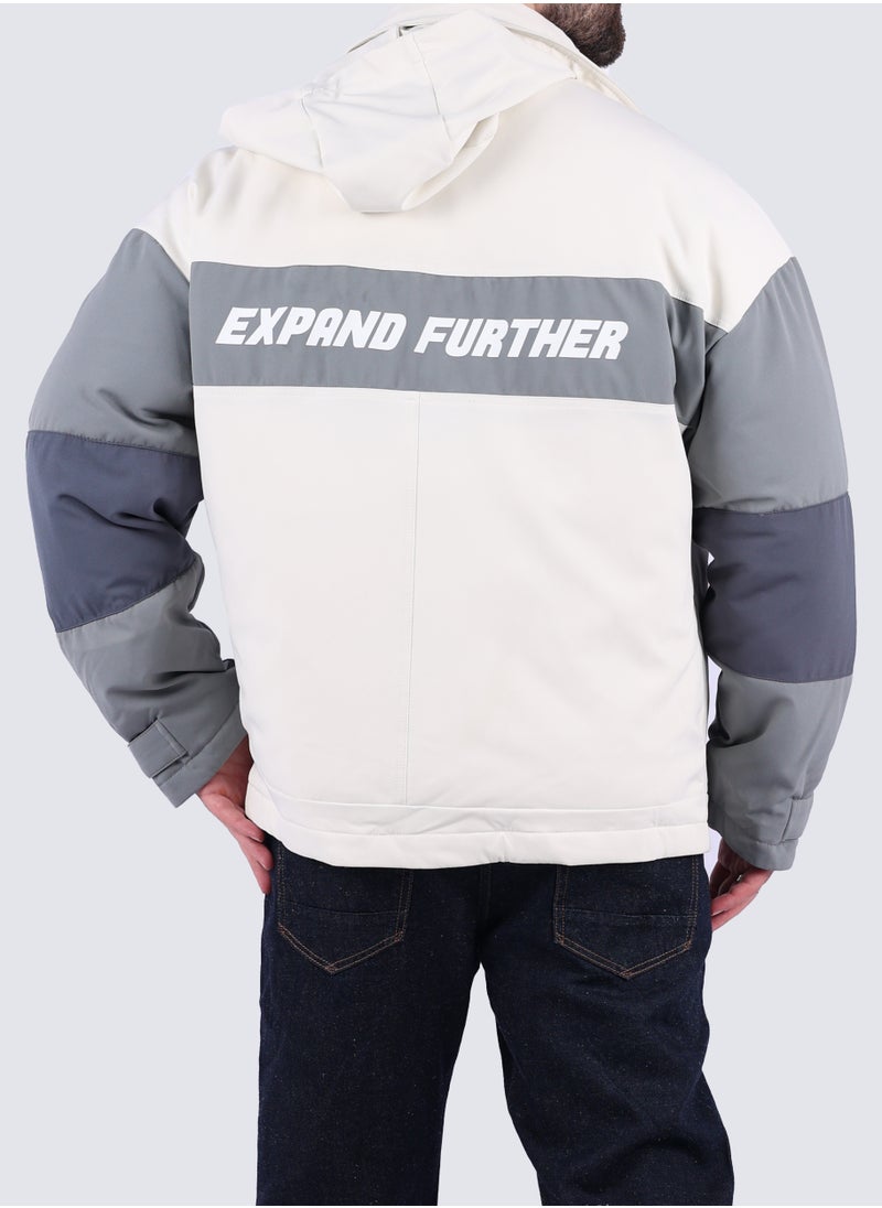 JACK & JONES - Men's Color Block Multi Pockets Jackets in OFF WHITE - Image 1