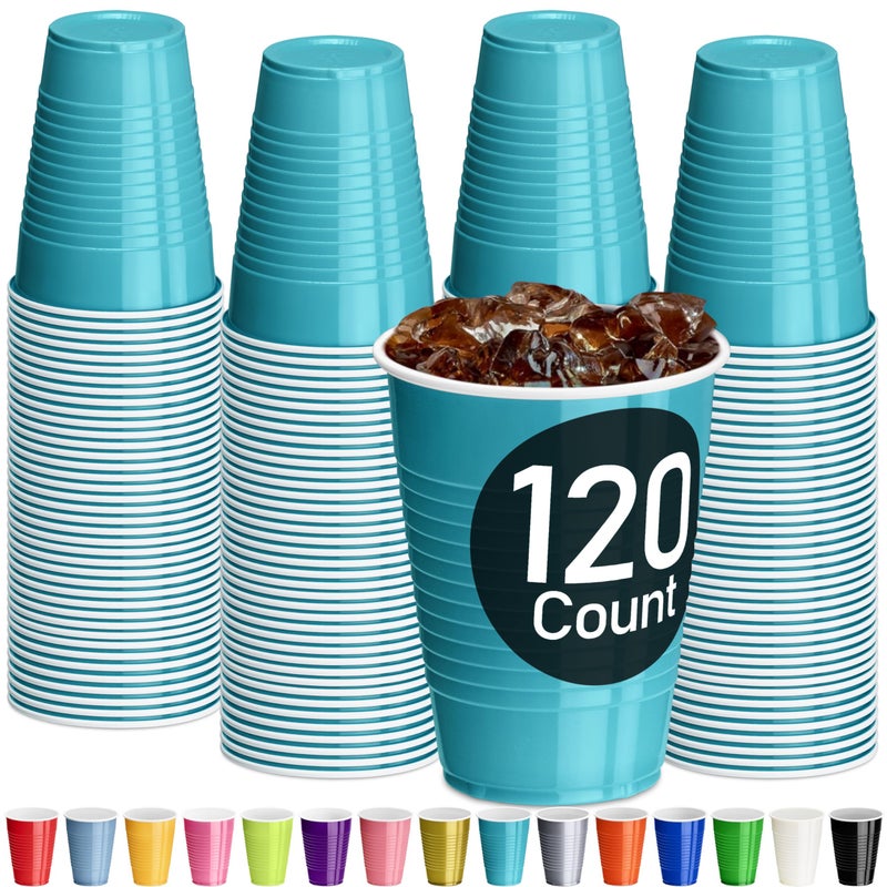 DecorRack Turquoise Plastic Cups 12 oz Disposable Cups Reusable Party Supplies 120 Count