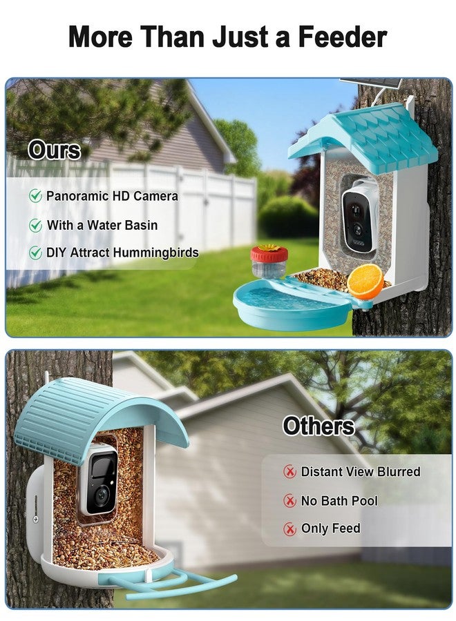 VISIOGEAR 2-in-1 Smart Wild Bird Feeder & Bath with 4K HD Camera, AI Identification Solar Bird Feeder Watching Camera Night Vision for Outdoor Birds Watching Gifts for Birdlover, Blue - Image 5