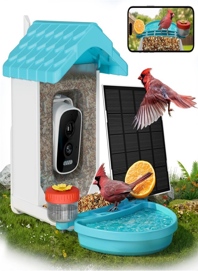 VISIOGEAR 2-in-1 Smart Wild Bird Feeder & Bath with 4K HD Camera, AI Identification Solar Bird Feeder Watching Camera Night Vision for Outdoor Birds Watching Gifts for Birdlover, Blue - Image 1
