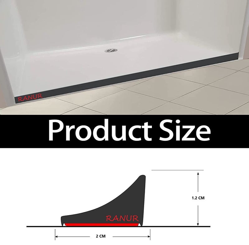 RANUR Silicone Water Stopper with Glue Collapsible Threshold Water Dam Barrier Strip for Shower, Self-Adhesive Kitchen Sink, Water Retaining Stopper, Dry and Wet Separation Strip (Black, 3 Meter) - Image 2