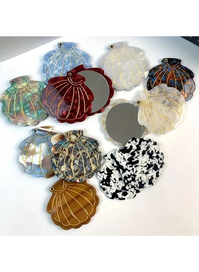 Amber Acetate Shell Shaped Rotating Makeup Mirror Portable Refillable No Battery Travel Home - Image 2
