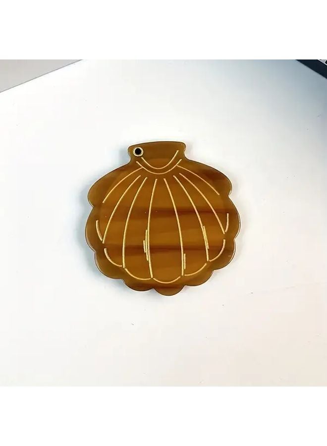 Amber Acetate Shell Shaped Rotating Makeup Mirror Portable Refillable No Battery Travel Home - Image 5
