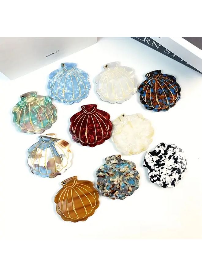 Amber Acetate Shell Shaped Rotating Makeup Mirror Portable Refillable No Battery Travel Home - Image 1