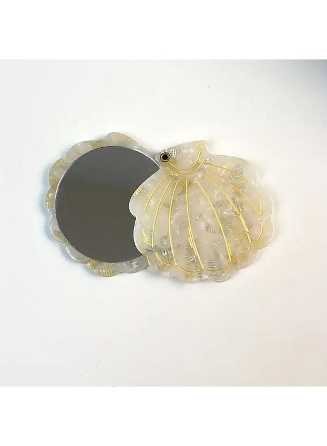 Amber Acetate Shell Shaped Rotating Makeup Mirror Portable Refillable No Battery Travel Home - Image 3
