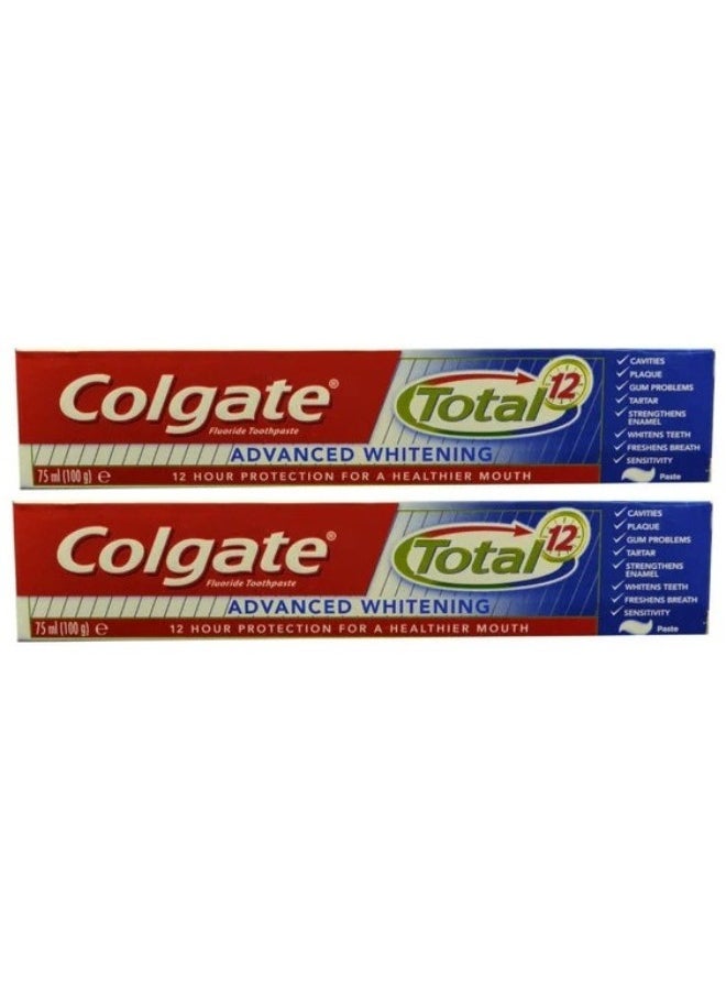 2 Pcs Total 12 Advanced Whitening toothpaste 75ml